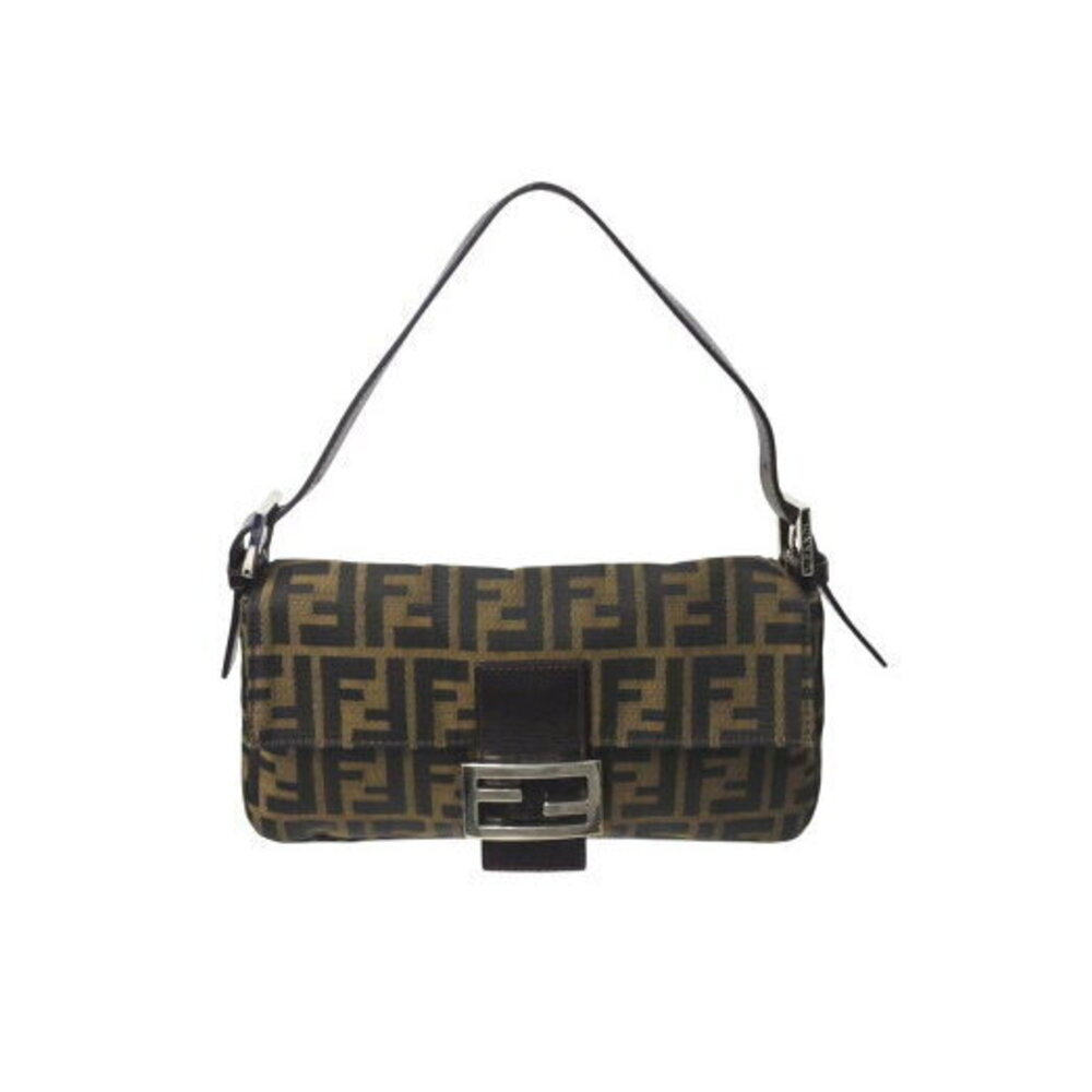FENDI Mamma Bucket Hobo Shoulder Bag Zucca Canvas Brown Leather